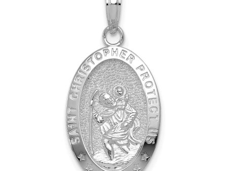 14k White Gold Textured Oval St Christopher Medal Pendant, 12 x 27mm For Discount