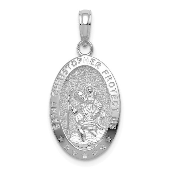 14k White Gold Textured Oval St Christopher Medal Pendant, 12 x 27mm For Discount