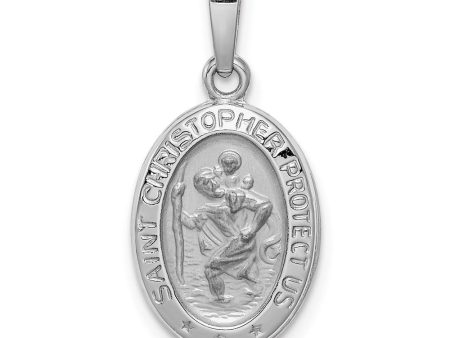 14k White Gold Saint Christopher Oval Medal Pendant, 11 x 22mm For Sale