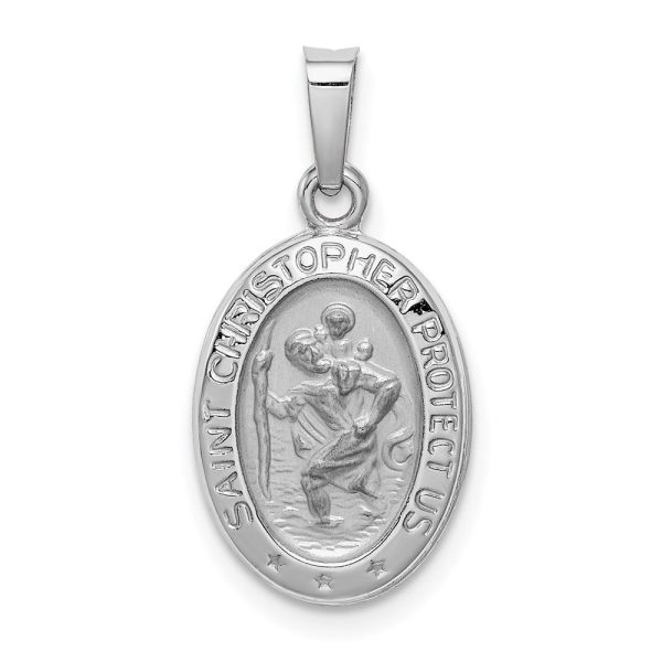 14k White Gold Saint Christopher Oval Medal Pendant, 11 x 22mm For Sale