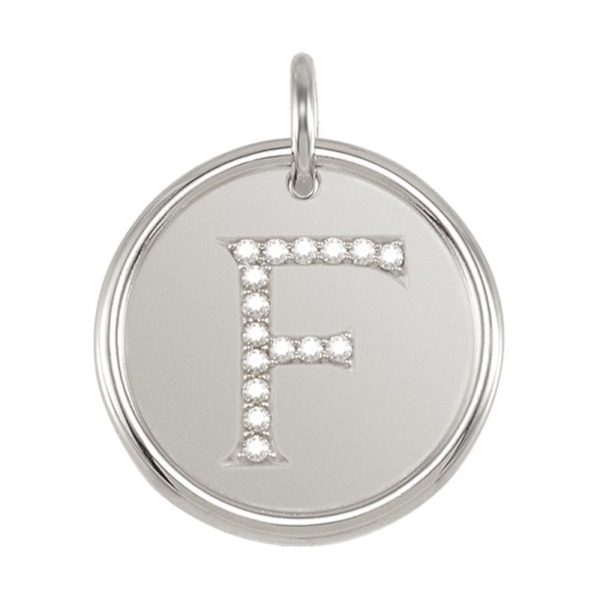 .08 Ctw G-H, I1 Diamond Initial 17mm Sterling Silver Pendant Letter F Fashion