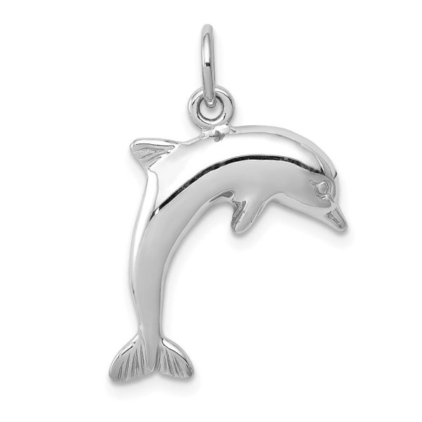 14k White Gold 2D Jumping Dolphin Charm For Sale