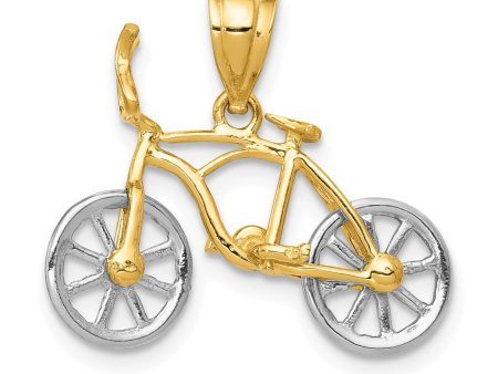 14k Two Tone Gold Small 3D Bicycle Pendant Online Hot Sale