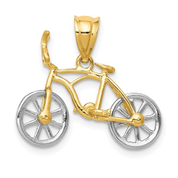 14k Two Tone Gold Small 3D Bicycle Pendant Online Hot Sale