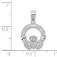 14k White Gold Satin & Diamond Cut Flat Claddagh Pendant, 14mm Supply