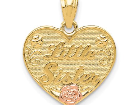 14k Two Tone Gold Little Sister Heart Pendant, 15mm Online Sale