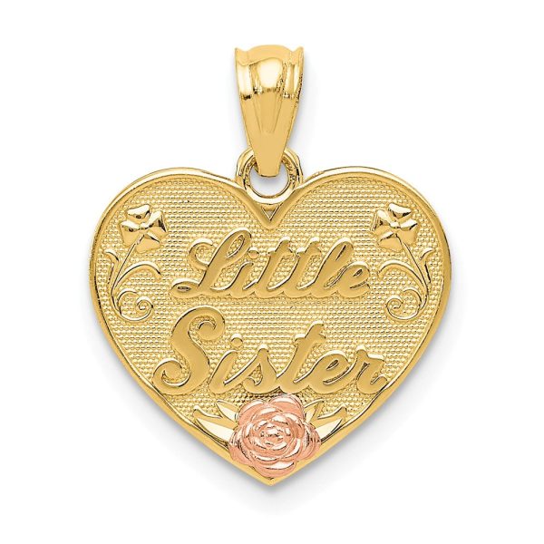 14k Two Tone Gold Little Sister Heart Pendant, 15mm Online Sale