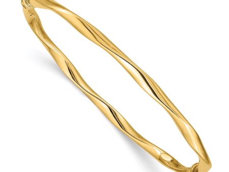 4mm 14k Yellow Gold Twisted Tube Hinged Bangle Bracelet For Sale