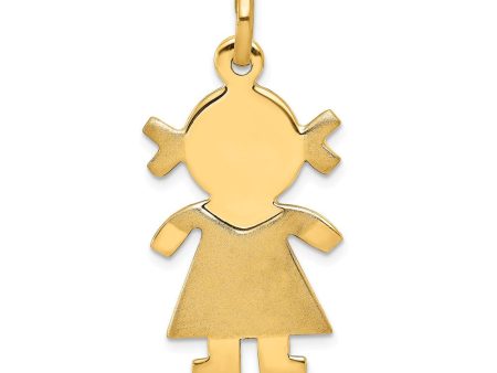 14k Yellow Gold Satin Girl Engravable Charm or Pendant, 16mm For Sale