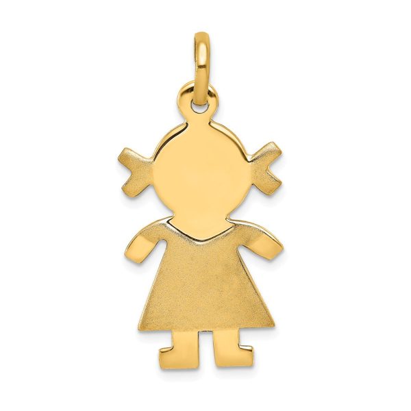 14k Yellow Gold Satin Girl Engravable Charm or Pendant, 16mm For Sale