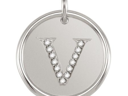 1 15 Ctw G-H, I1 Diamond Initial 17mm Sterling Silver Pendant Letter V For Cheap