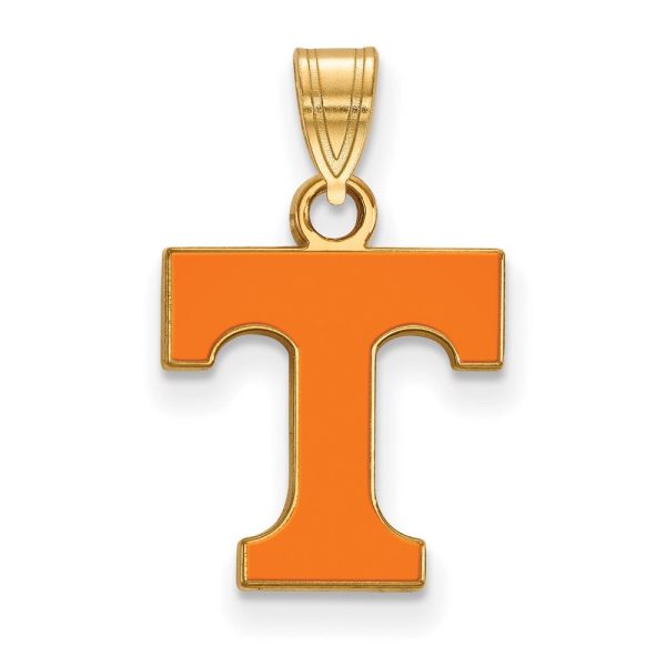 14k Gold Plated Silver U. of Tennessee Small Enamel  T  Pendant Online Hot Sale