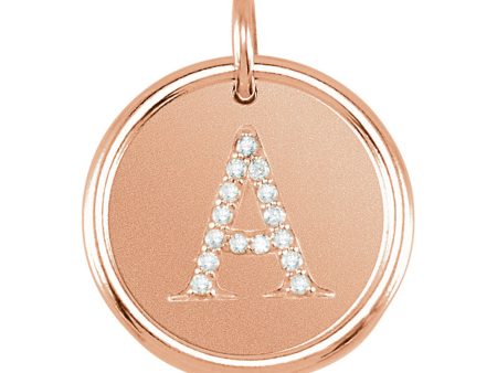 14k Rose Gold and Diamond Initial A-Z Disc Pendant, 17mm (5 8 inch) Online