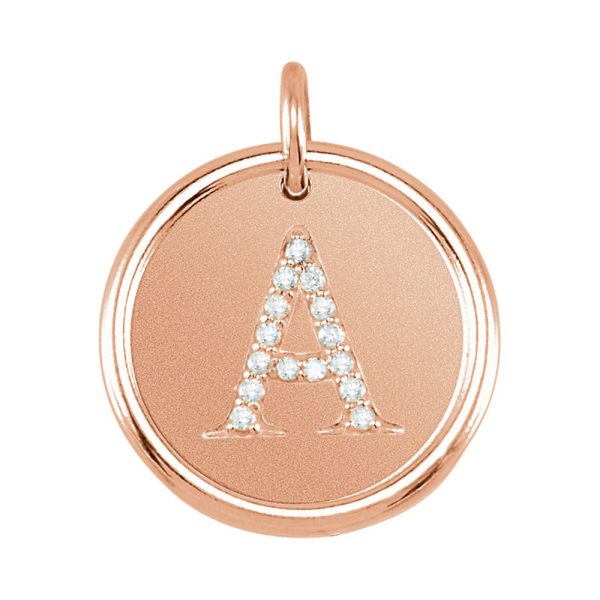 14k Rose Gold and Diamond Initial A-Z Disc Pendant, 17mm (5 8 inch) Online