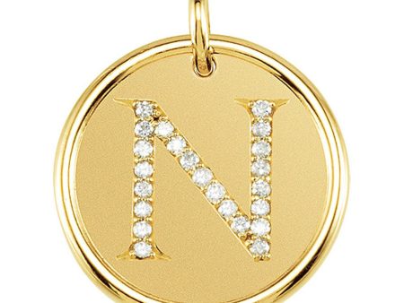 1 10 Ctw G-H, I1 Diamond Initial 17mm 14k Yellow Gold Pendant Letter N Sale