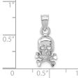 14k White Gold Small Skull and Cross Bones Pendant, 8 x 19mm Cheap