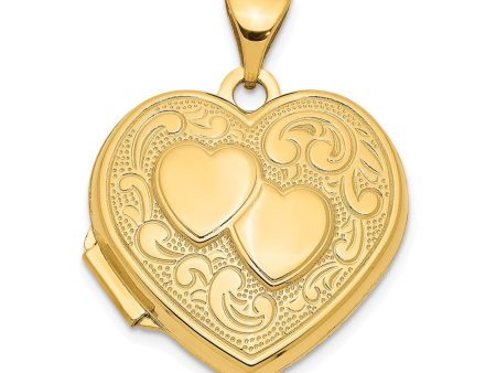 14k Yellow Gold 18mm Double Design Heart Shaped Locket Discount