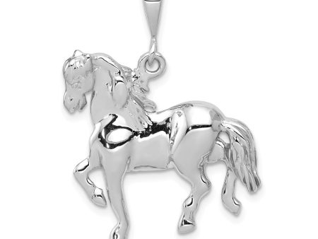 14k White Gold Polished Horse Pendant, 25mm on Sale