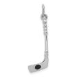 14k White Gold and Black Enamel 3D Hockey Stick and Puck Pendant Fashion