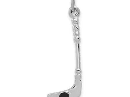 14k White Gold and Black Enamel 3D Hockey Stick and Puck Pendant Fashion