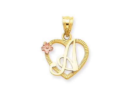 14k Two Tone Gold Grace Collection 15mm Heart Initial A Pendant Discount