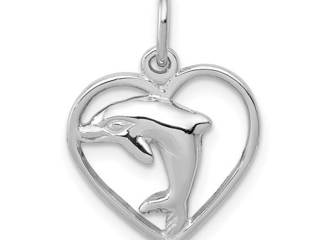 14k White Gold 13mm Dolphin and Heart Charm Sale