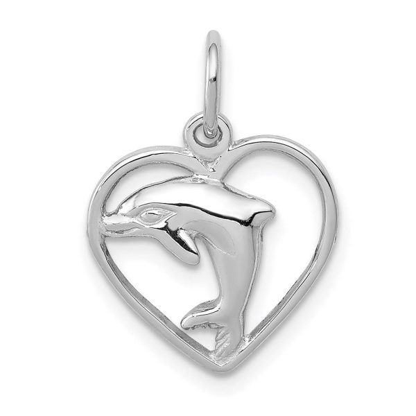 14k White Gold 13mm Dolphin and Heart Charm Sale