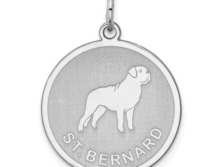 Sterling Silver Laser Etched St. Bernard Dog Pendant, 19mm For Sale