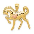 14 Two Tone Gold Prancing Horse with Pink Heart Pendant Hot on Sale