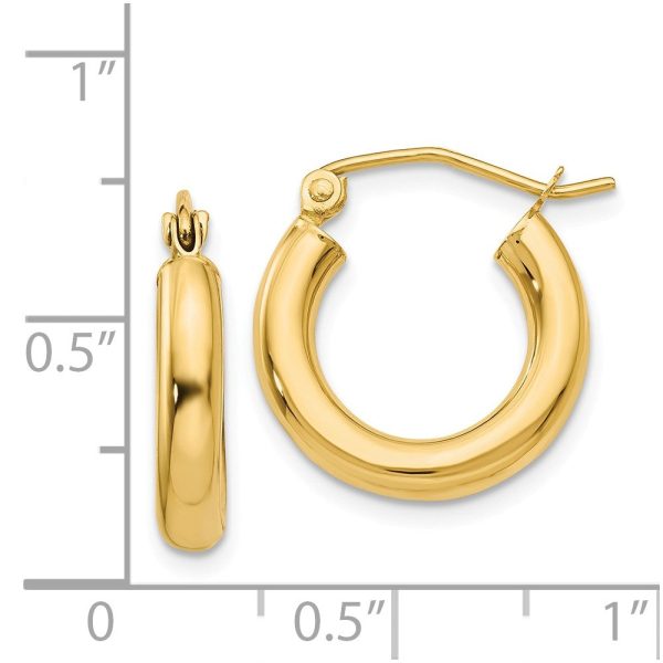 3mm x 15mm 14k Yellow Gold Classic Round Hoop Earrings For Discount