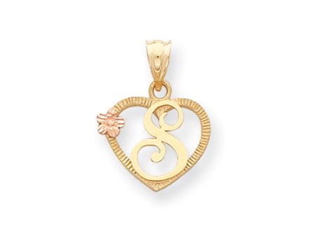 14k Two Tone Gold Grace Collection 15mm Heart Initial S Pendant For Cheap