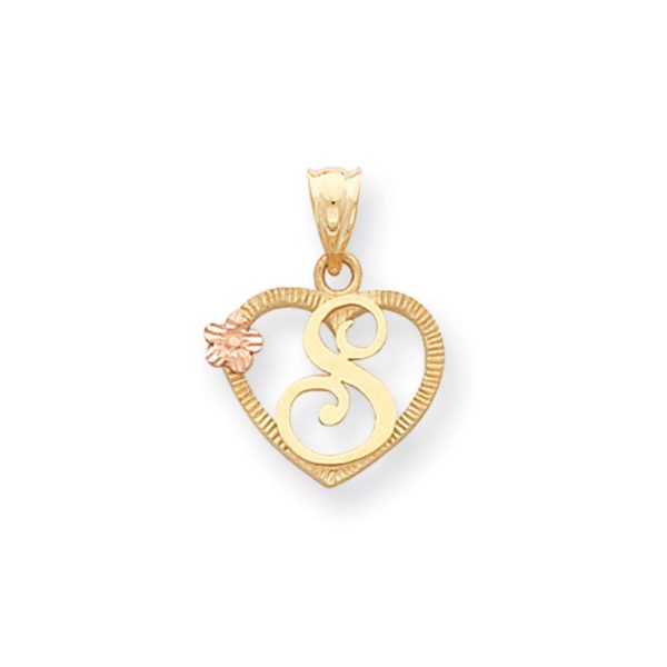 14k Two Tone Gold Grace Collection 15mm Heart Initial S Pendant For Cheap