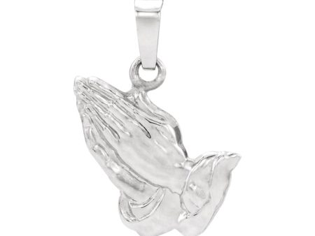 14k White Gold Praying Hands Pendant, 19mm Online Sale