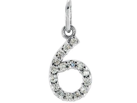 .07 Cttw Diamond & 14k White Gold Mini Number 6 Charm or Pendant For Sale