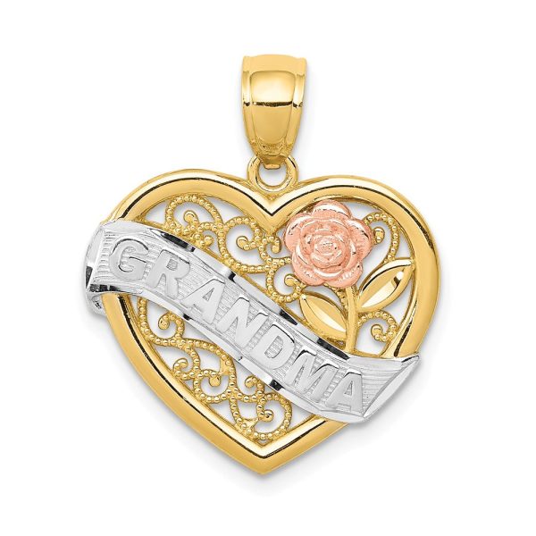 14k Two Tone Gold and White Rhodium Grandma Heart Pendant, 19mm Online Sale