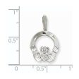 14k White Gold Satin & Diamond Cut Flat Claddagh Pendant, 14mm Supply