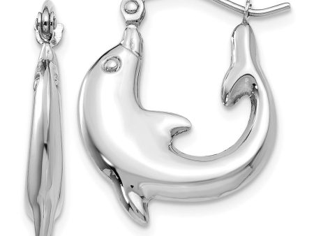 Polished Dolphin Hoop Earrings in 14k White Gold, 20mm Online Hot Sale