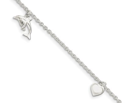 Sterling Silver 2mm Cable Chain, Dolphin Heart Star Anklet, 9-10 In Online