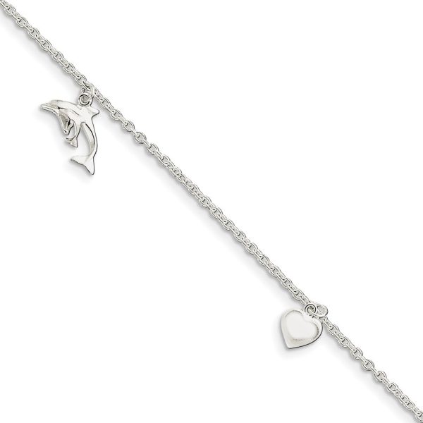 Sterling Silver 2mm Cable Chain, Dolphin Heart Star Anklet, 9-10 In Online