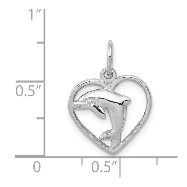 14k White Gold 13mm Dolphin and Heart Charm Sale