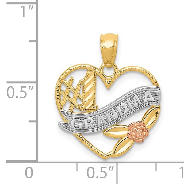 14k Two Tone Gold and White Rhodium #1 Grandma Heart Pendant, 16mm on Sale