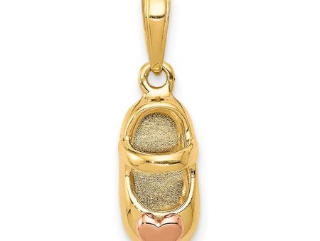 14k Two Tone Gold 3D Baby Shoe Pendant, 7 x 20mm Online now