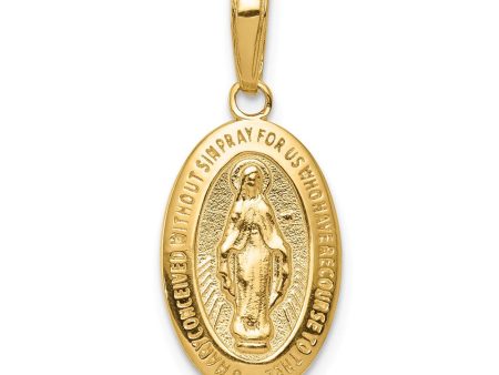 14k Yellow Gold Solid Miraculous Medal Pendant, 10 x 24mm Cheap