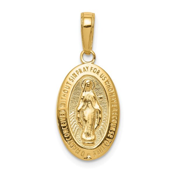 14k Yellow Gold Solid Miraculous Medal Pendant, 10 x 24mm Cheap