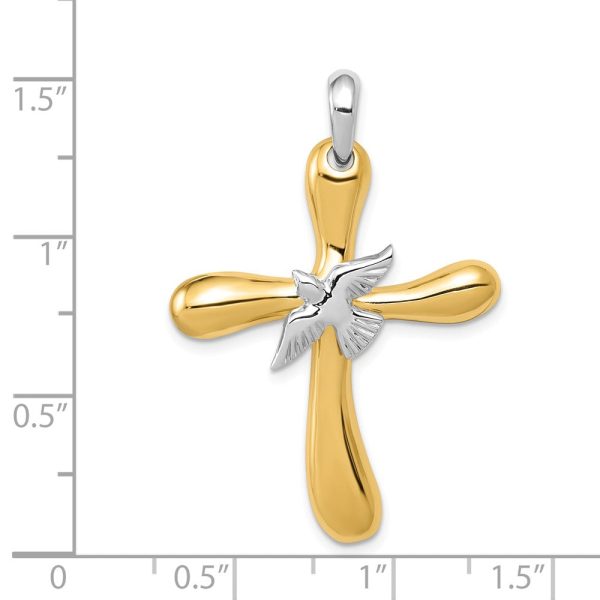 14k Two Tone Gold Rounded Dove Cross Pendant, 26 x 38mm Online now