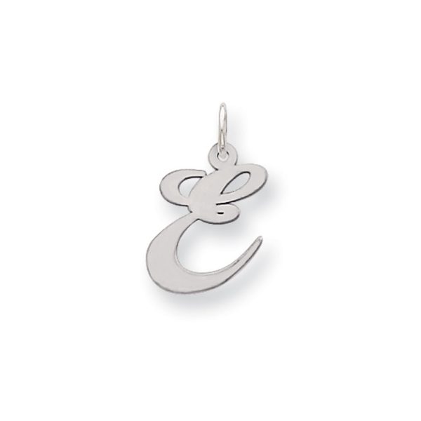 14k White Gold, Ella Collection Medium Fancy Script Initial E Pendant Online