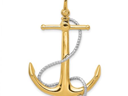 14k Two Tone Gold Large 3D Anchor with Entwined Rope Pendant Fashion