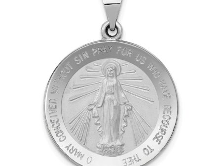 14k White Gold Hollow Round Miraculous Medal Pendant, 20mm (3 4 Inch) Fashion