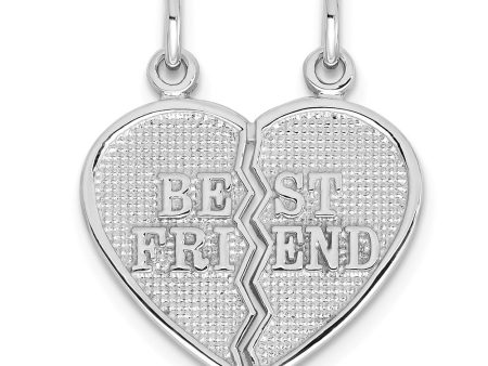 14k White Gold Best Friend Heart Set of 2 Charm or Pendants, 17mm Hot on Sale