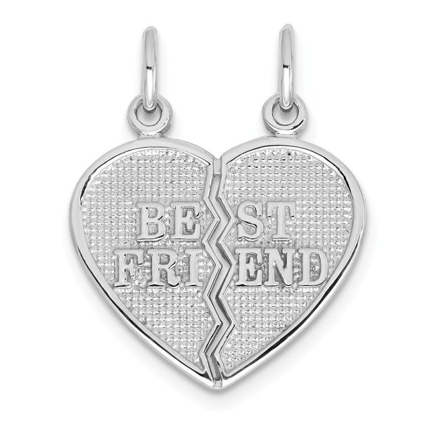 14k White Gold Best Friend Heart Set of 2 Charm or Pendants, 17mm Hot on Sale